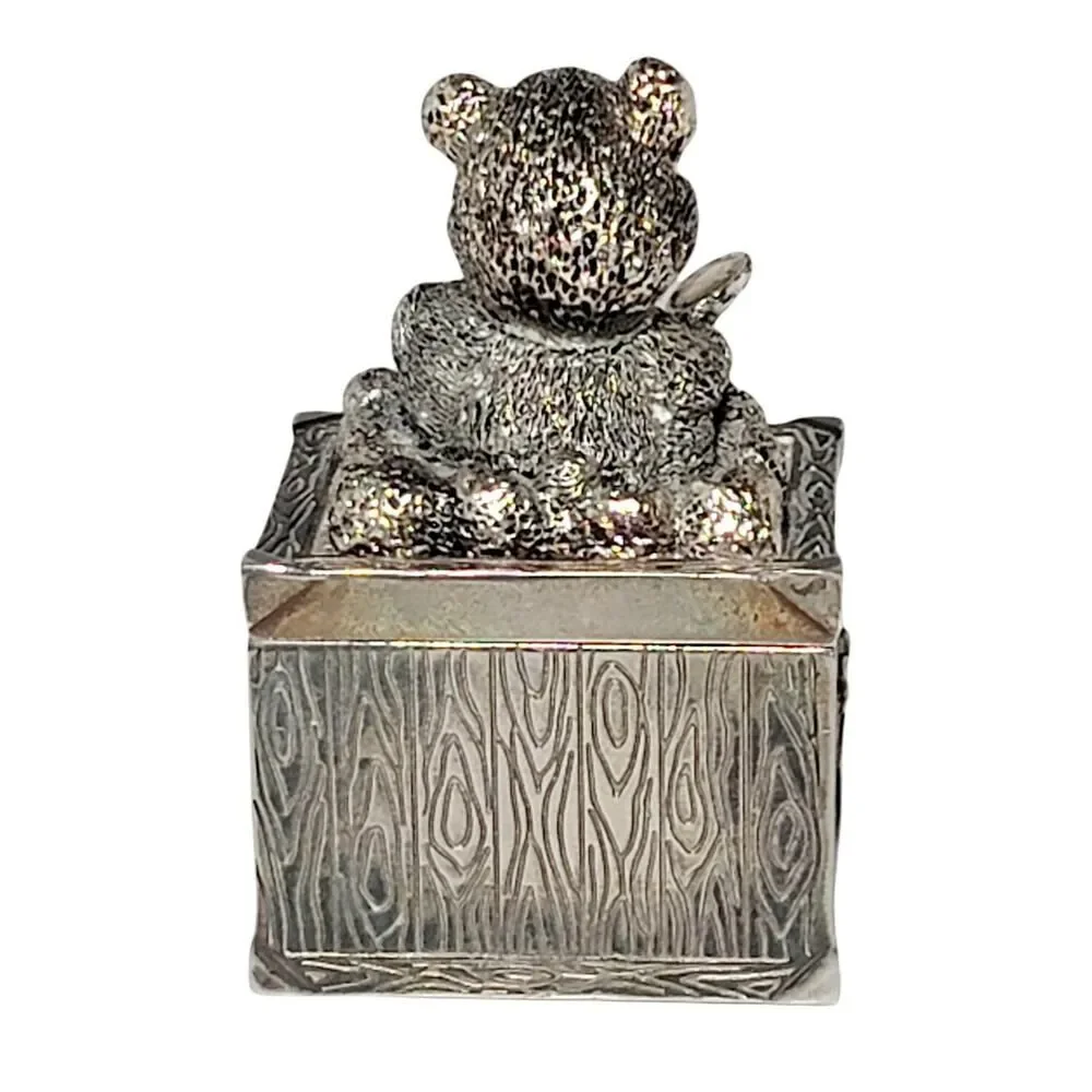 Morgan Vintage Silver Plated Teddy Bear Keepsake Trinket Ring Box 2.5